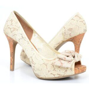 Christian Siriano Lace Peep Toe Cork Stiletto Heels Platform Women's 8.5B Sexy